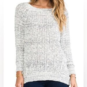 Free People Gray Crew Neck Sweater with Cable Knit